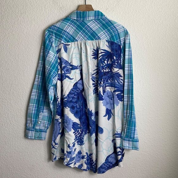 Soft Surroundings Aramie Women’s Plaid Front Peacock Back Shirt Size 1X Top - Picture 10 of 11